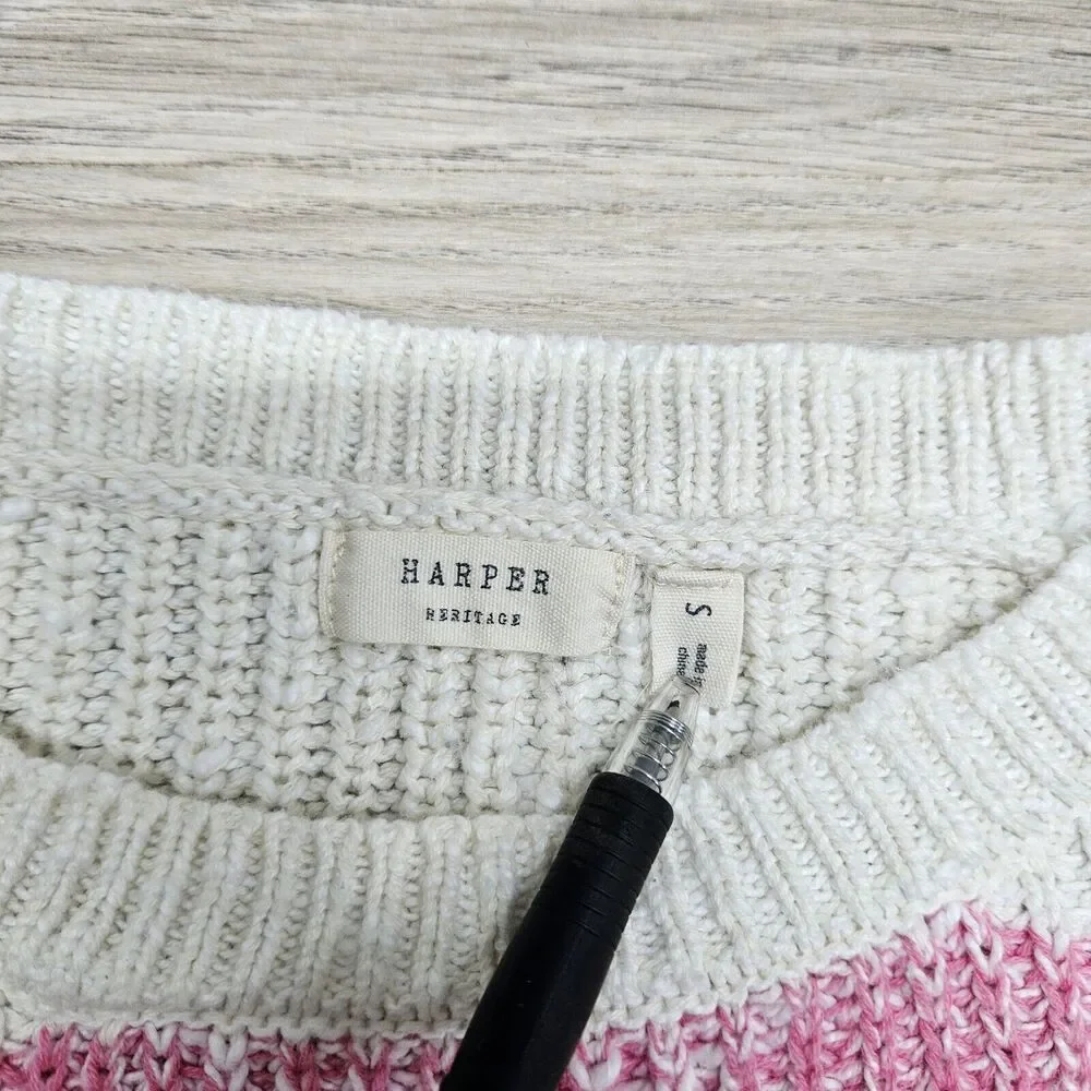 HARPER HERITAGE Womens White Colorful Rainbow Stripe Knit Sweater Size Small